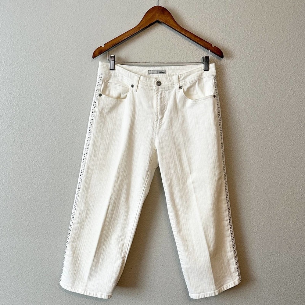 Chico’s Rhinestone Embellished White Denim Capris Size 1.5 Women’s Size 10 EUC